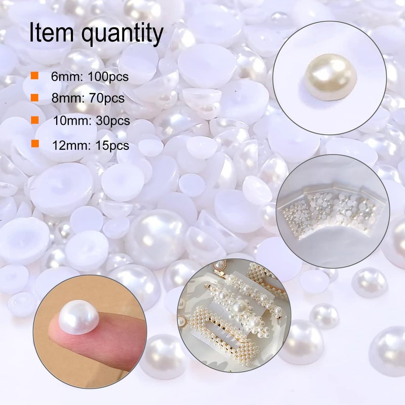 Cymtoo Half Pearl Beads 115pcs 3 Sizes Half Flatback Round Pearl Bead Loose Beads 8mm/10mm/12mm for DIY Crafts (White) - Image 4